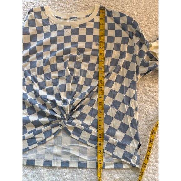 Women's Vans Blue White Checkerboard Long Sleeve Knot Front Tee L - Picture 6 of 7